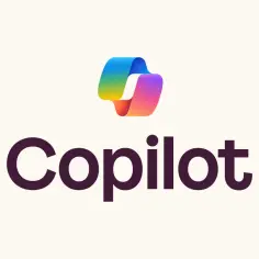 Logo Copilot z tęczowym symbolem i nazwą. Co to jest Copilot? To narzędzie wspierające.