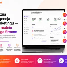 Generatywna sztuczna inteligencja w marketingu: panel AI pokazuje analizy, wnioski i propozycje optymalizacji kampanii, tworzenia treści i automatyzacji.