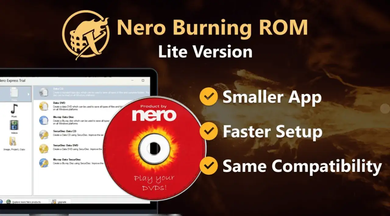 Nero Burning ROM Lite Version – program do nagrywania płyt, oferujący mniejszą aplikację, szybszą instalację i tę samą kompatybilność.